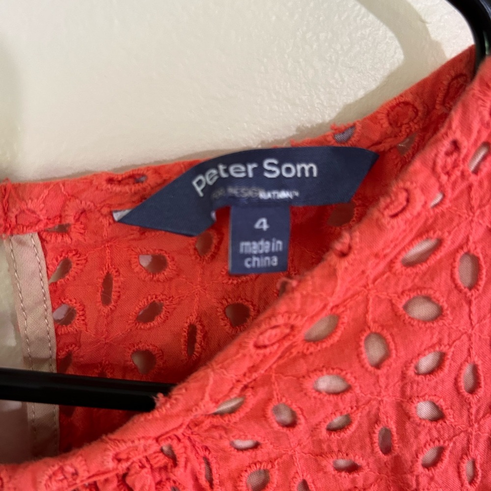 Peter Som Vintage Eyelet Sleeveless Orange Mini Dress Hippie Grunge - Picture 4 of 7